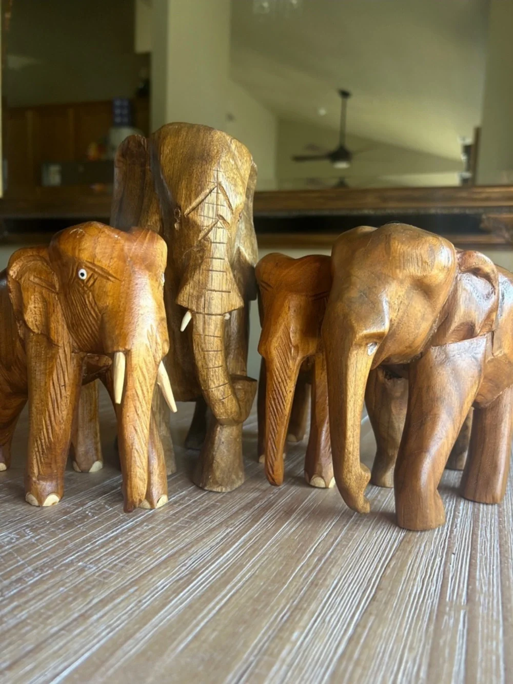 Solid Wood Hand Carved Elephants.